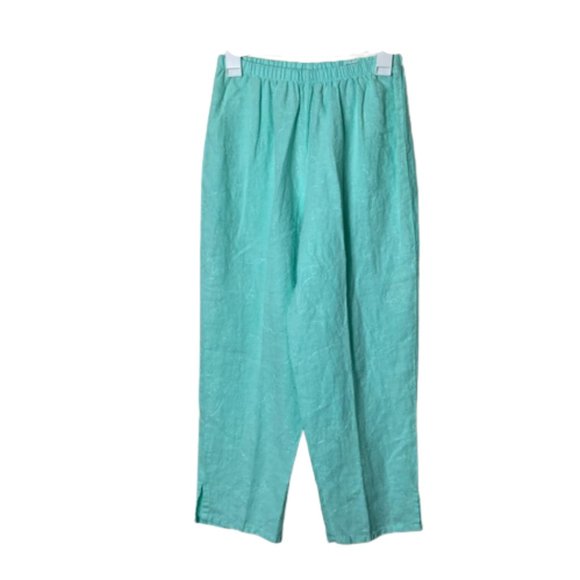 Russ Berens mint blue floral embroidered linen pull on pants women's S - Picture 1 of 9